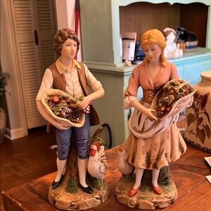 Home Interiors Rustic Figurines with Fruit Baskets
